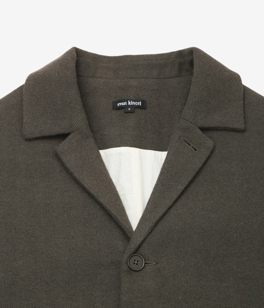 EVAN KINORI ''BIG COAT | HVY. WOOL/LIN H-BONE'' (다크 올리브)