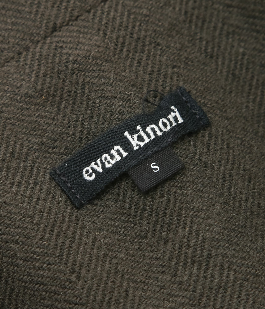 EVAN KINORI ''BIG COAT | HVY. WOOL/LIN H-BONE'' (다크 올리브)