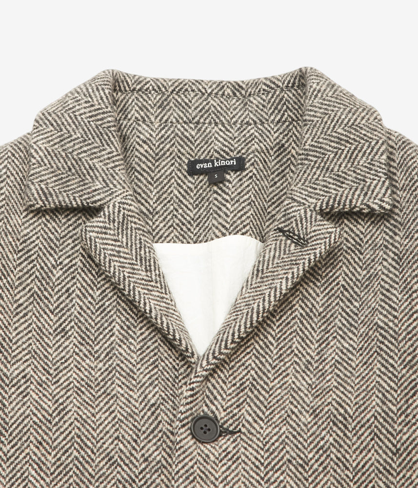EVAN KINORI ''BIG COAT | IRISH WOOL H-BONE | NATURAL/BLACK'' (NATURAL/BLACK)