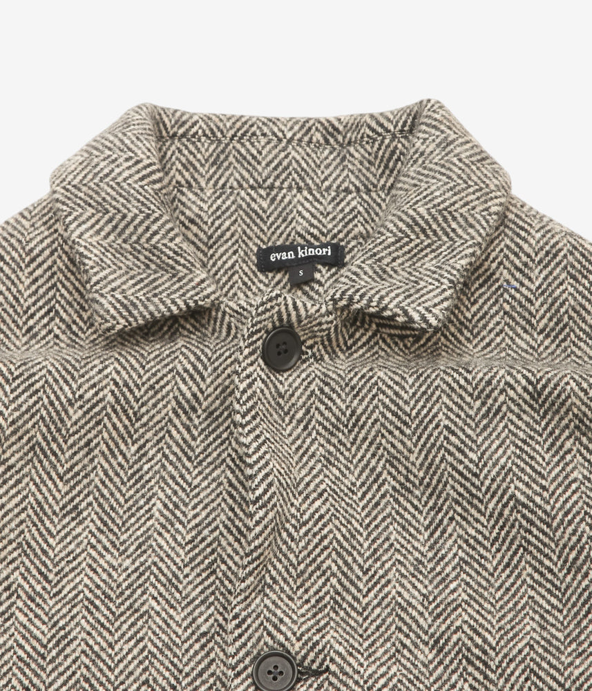 EVAN KINORI ''BIG COAT | IRISH WOOL H-BONE | NATURAL/BLACK'' (NATURAL/BLACK)