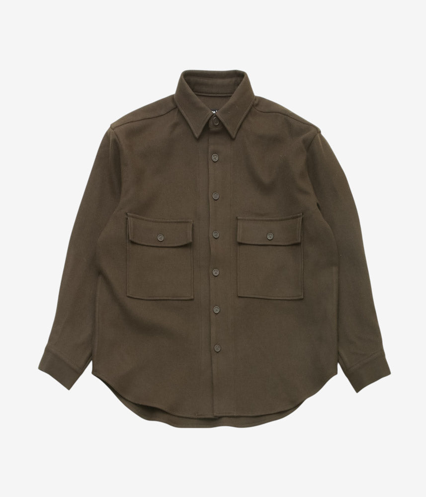 EVAN KINORI ''BIG SHIRT | HEAVY WOOL FLANNEL'' (DARK BROWN)