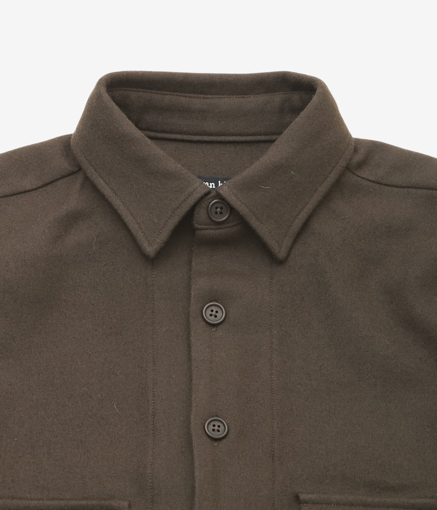 EVAN KINORI ''BIG SHIRT | HEAVY WOOL FLANNEL'' (DARK BROWN)