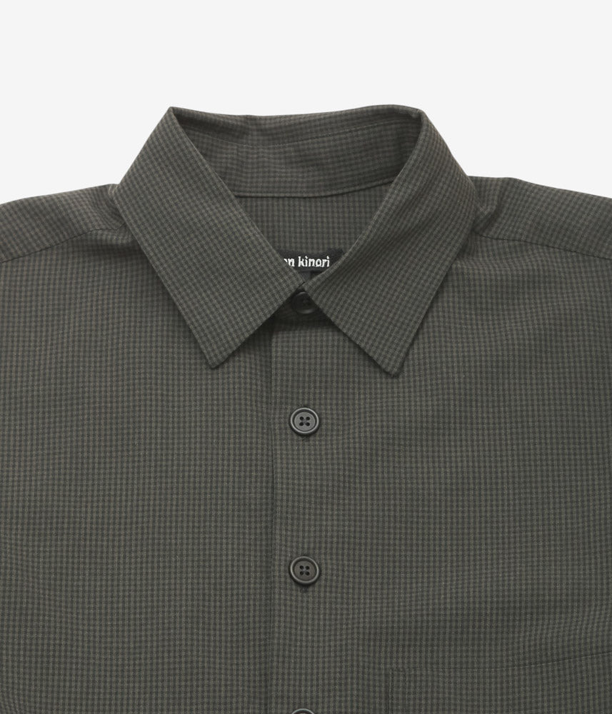 EVAN KINORI ''BIG SHIRT TWO | WORSTED WOOL CHECK'' (OLIVE/BLACK)