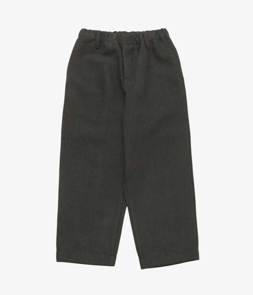 EVAN KINORI ''ELASTIC PANT | WOOL/LINEN HERRINGBONE'' (BLACK/BROWN)