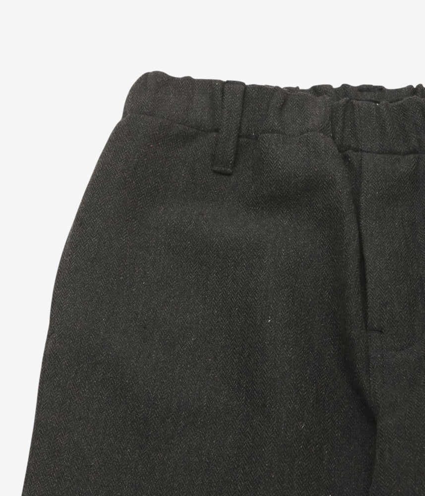 EVAN KINORI ''ELASTIC PANT | WOOL/LINEN HERRINGBONE'' (BLACK/BROWN)