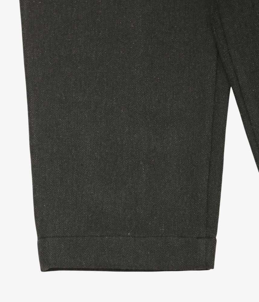 EVAN KINORI ''ELASTIC PANT | WOOL/LINEN HERRINGBONE'' (BLACK/BROWN)