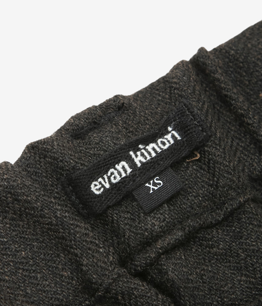 EVAN KINORI ''ELASTIC PANT | WOOL/LINEN HERRINGBONE'' (BLACK/BROWN)
