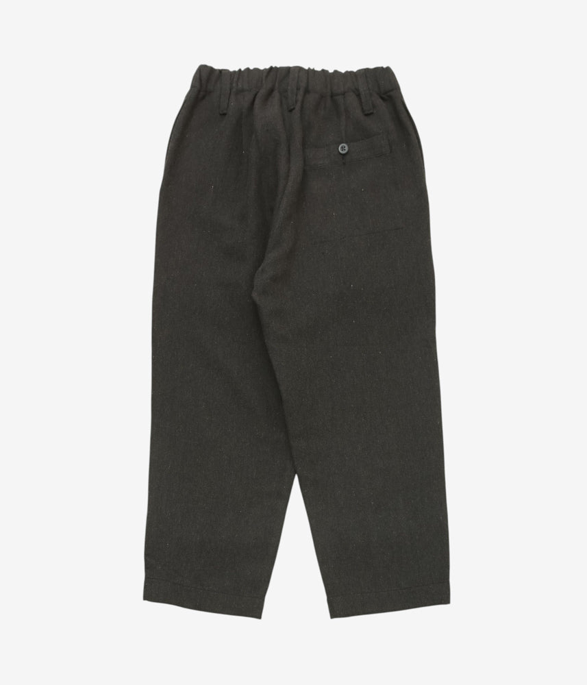 EVAN KINORI ''ELASTIC PANT | WOOL/LINEN HERRINGBONE'' (BLACK/BROWN)