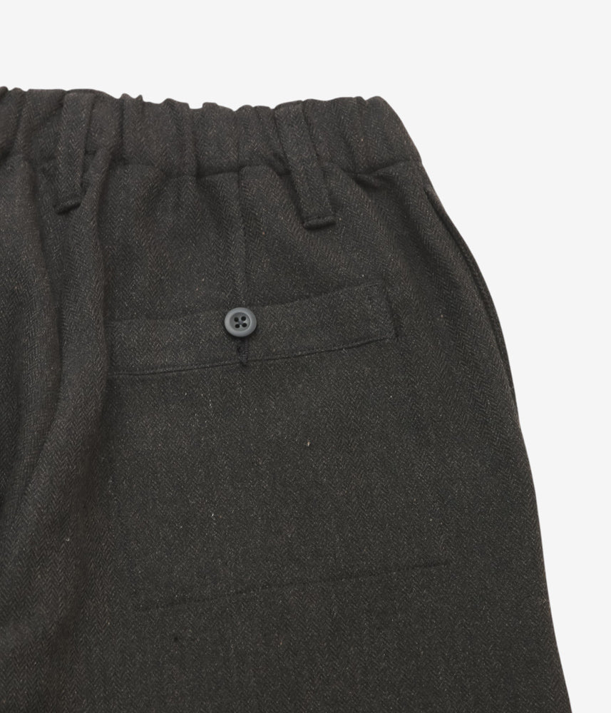 EVAN KINORI ''ELASTIC PANT | WOOL/LINEN HERRINGBONE'' (BLACK/BROWN)