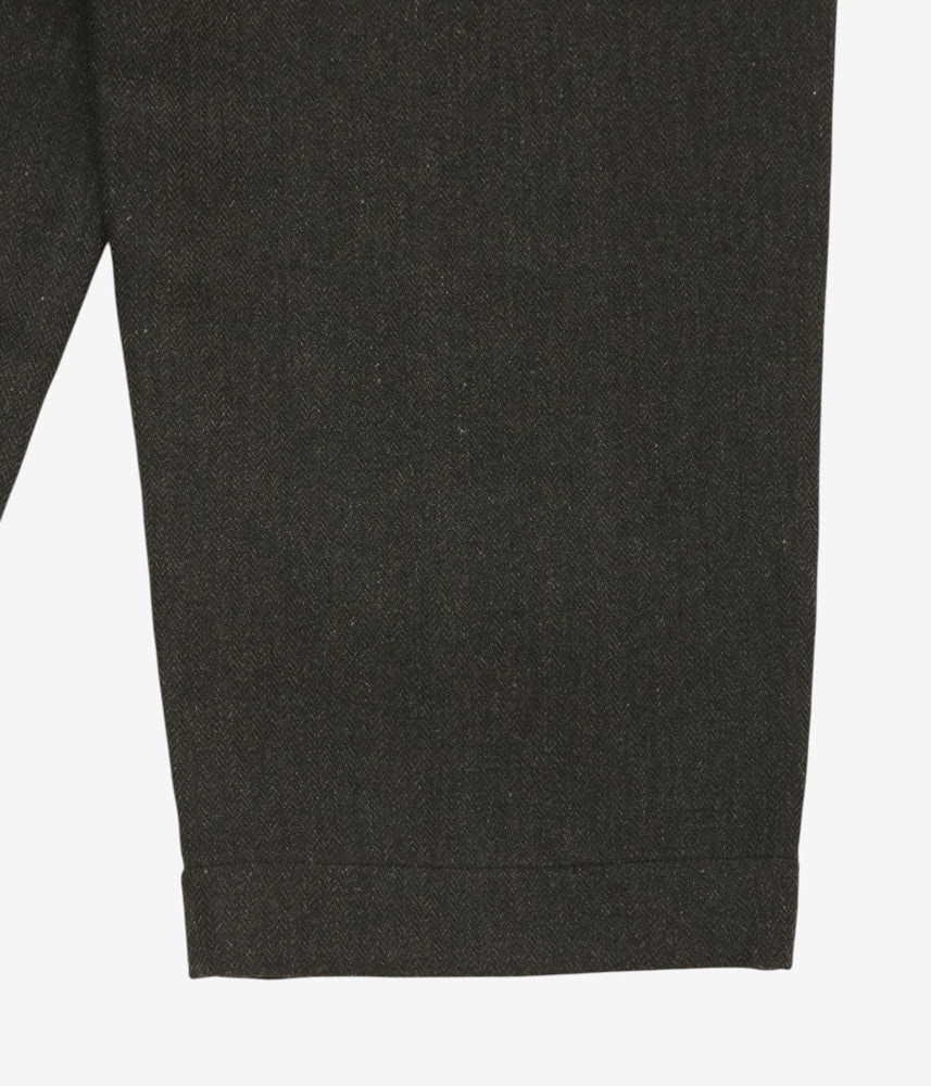 EVAN KINORI ''ELASTIC PANT | WOOL/LINEN HERRINGBONE'' (BLACK/BROWN)