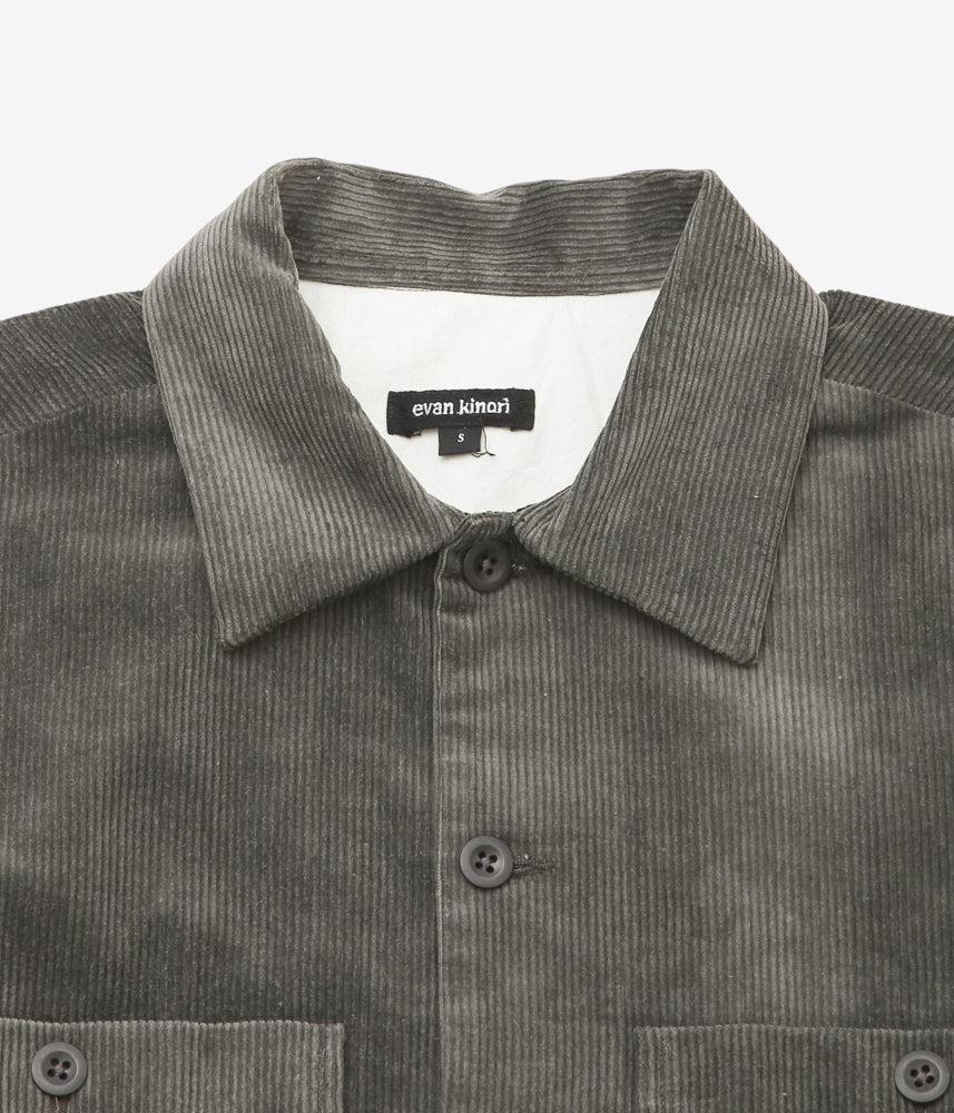 EVAN KINORI ''FIELD SHIRT TWO | CARBON DYED CORDUROY'' (CHARCOAL)