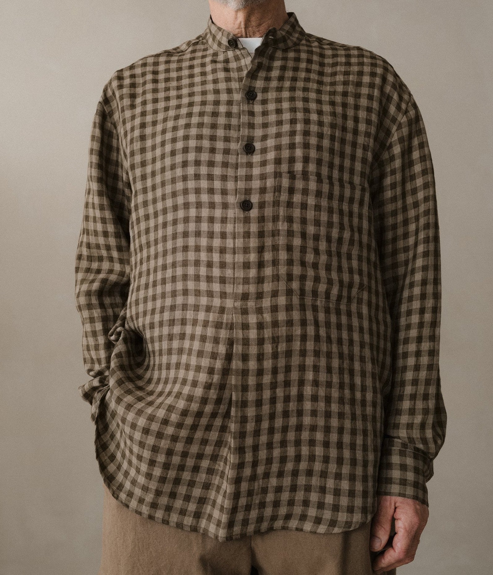 EVAN KINORI ''POPOVER SHIRT'' (BEIGE/BROWN) – THE STORE BY MAIDENS