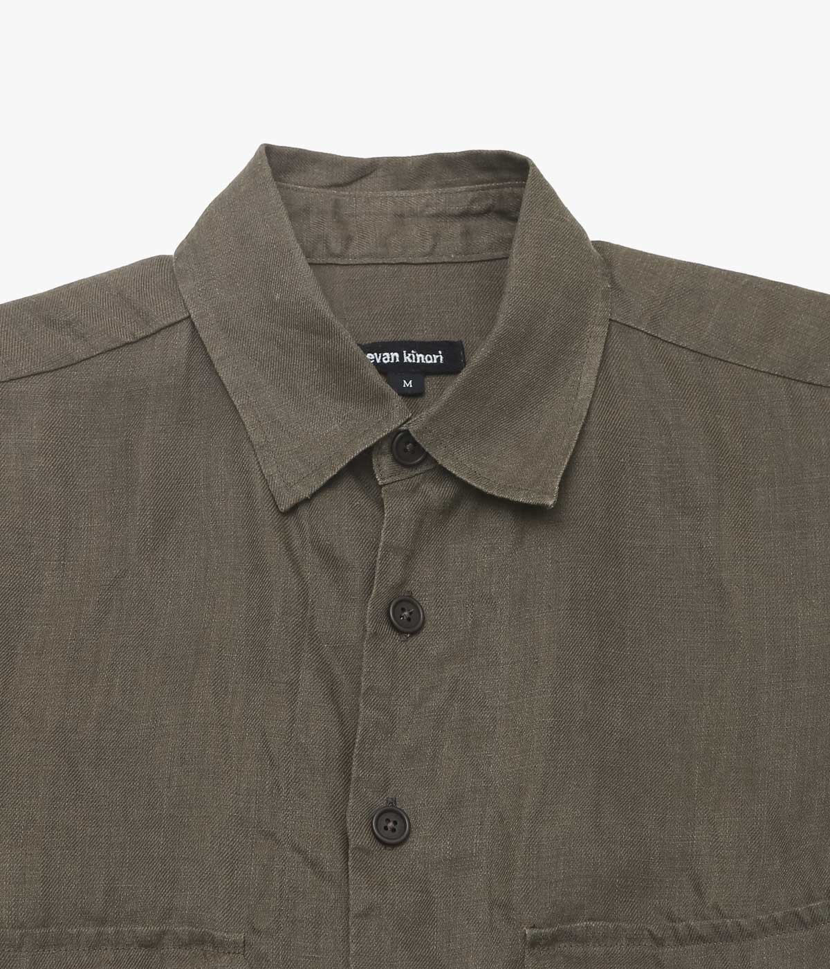 EVAN KINORI "BIG SHIRT | SUMI INK HEMP TWILL" (DARK OLIVE)