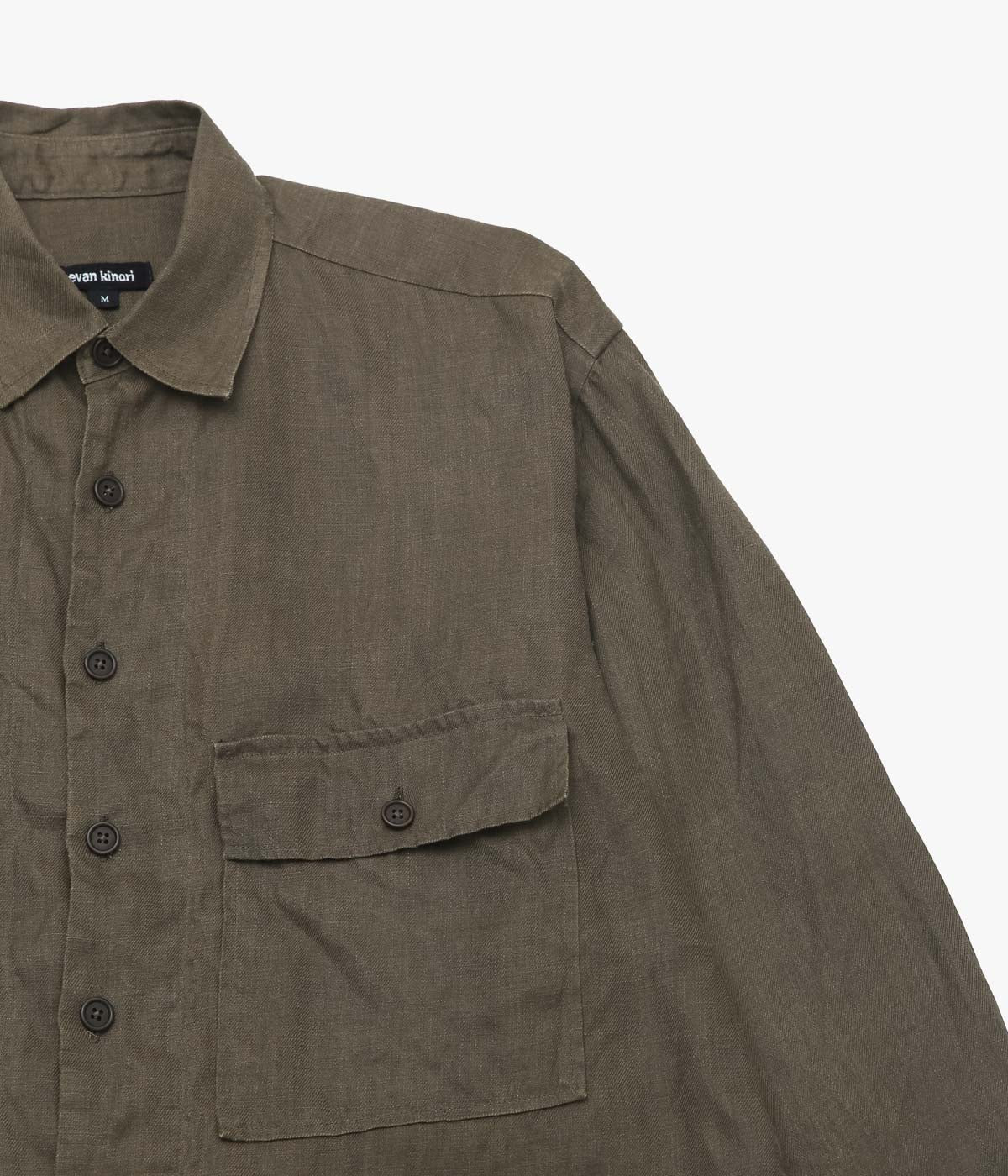 EVAN KINORI "BIG SHIRT | SUMI INK HEMP TWILL" (DARK OLIVE)