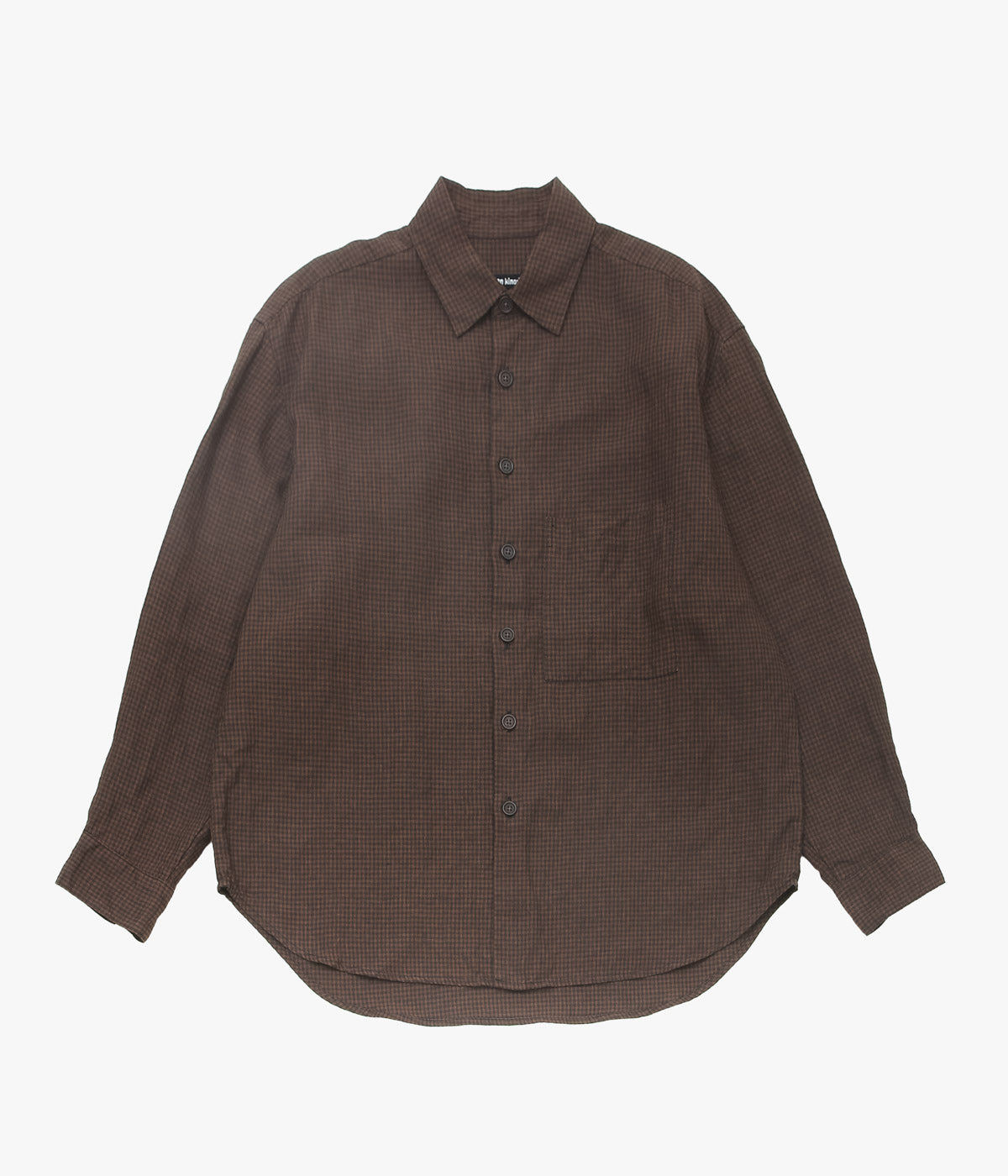 EVAN KINORI "BIG SHIRT TWO | OVERDYED LINEN CHECK" (BROWN/BLACK | LOGWOOD)
