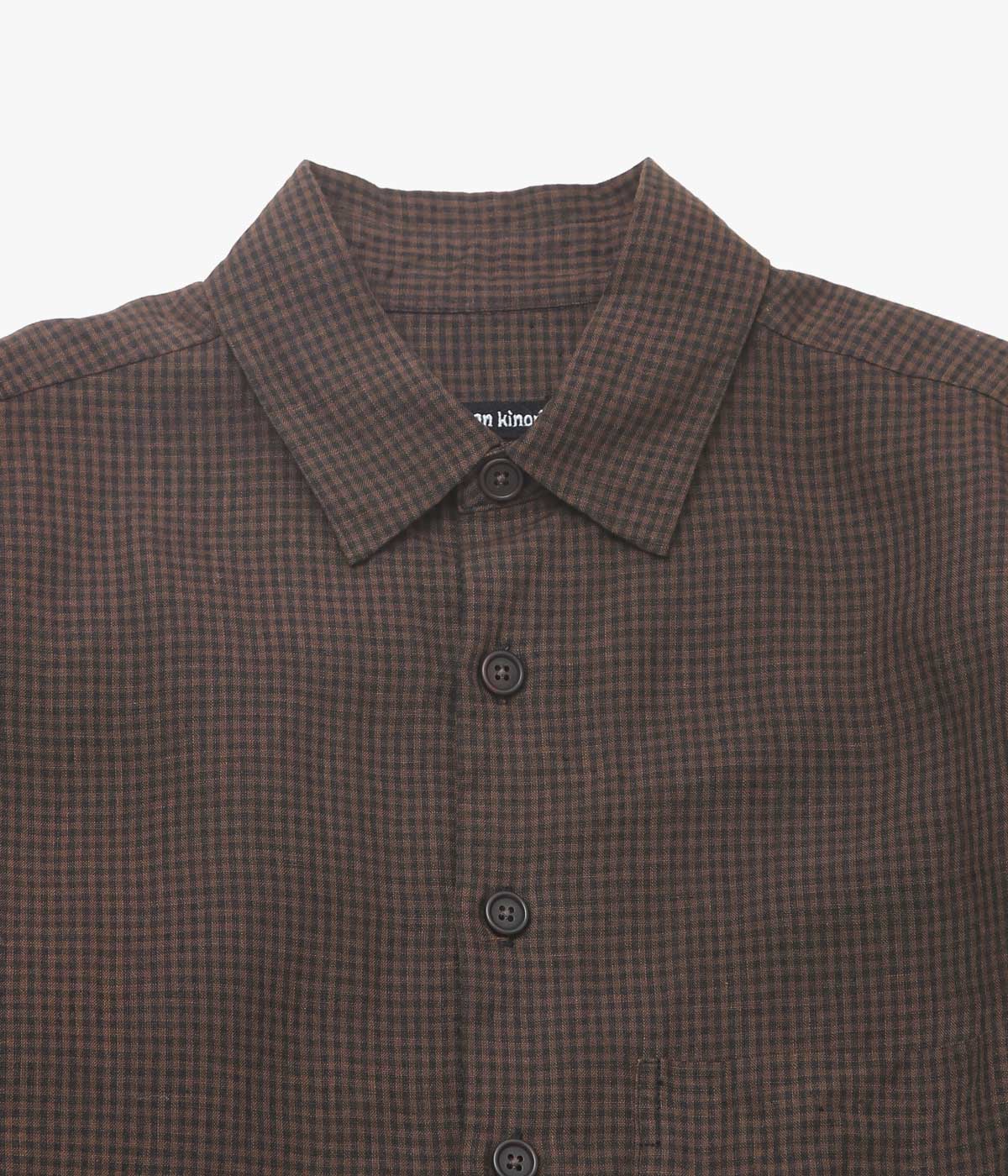 EVAN KINORI "BIG SHIRT TWO | OVERDYED LINEN CHECK" (BROWN/BLACK | LOGWOOD)