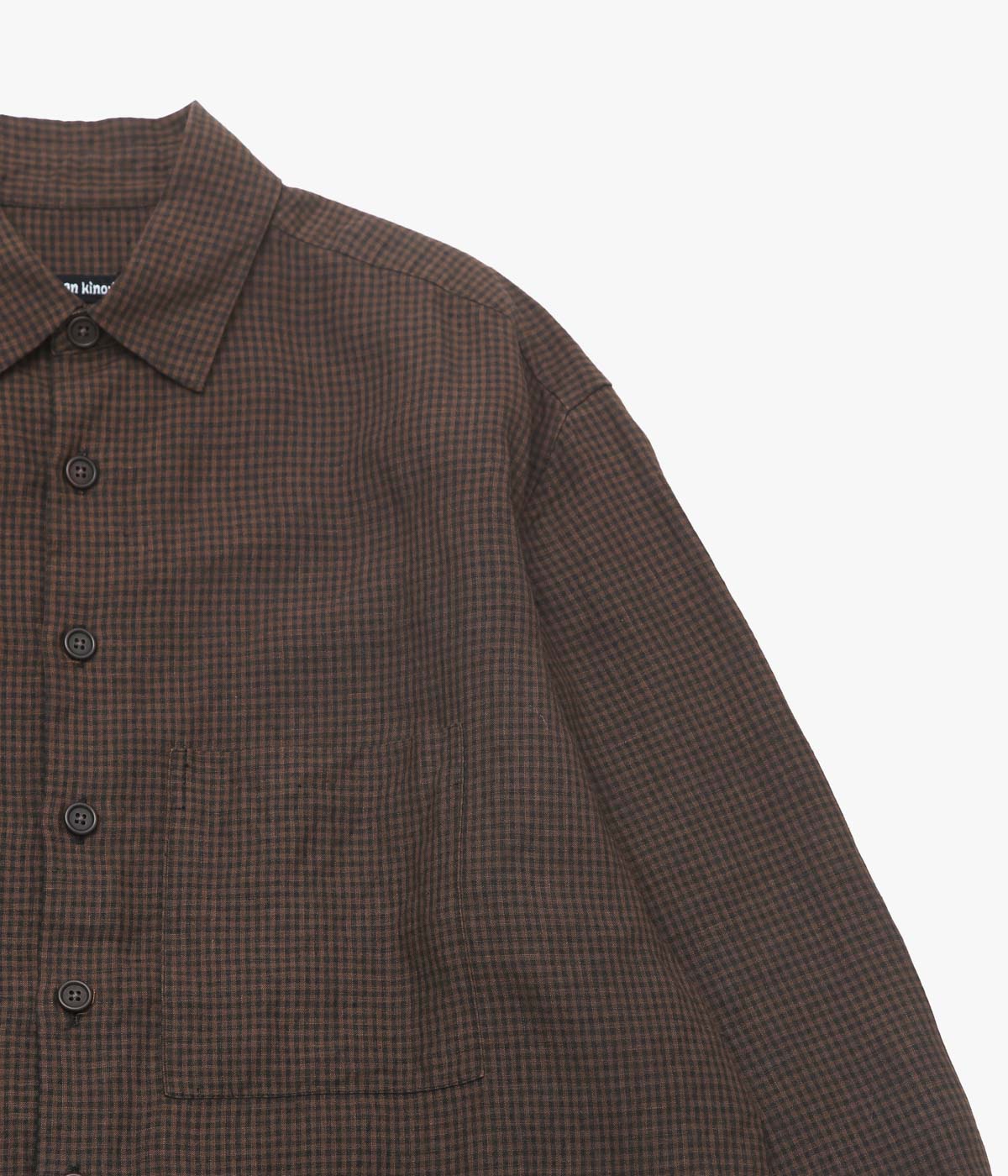 EVAN KINORI "BIG SHIRT TWO | OVERDYED LINEN CHECK" (BROWN/BLACK | LOGWOOD)