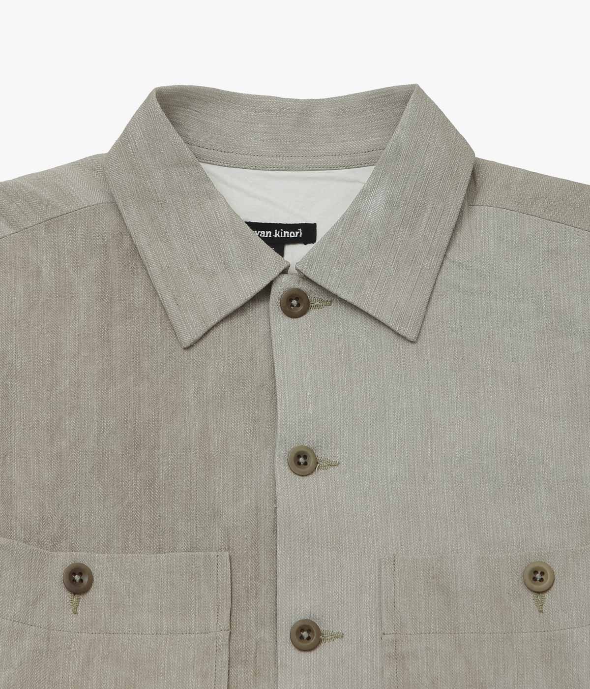 EVAN KINORI "FIELD SHIRT TWO｜LINEN/COTTON H-BONE" (DARK BEIGE｜COLD DYE)