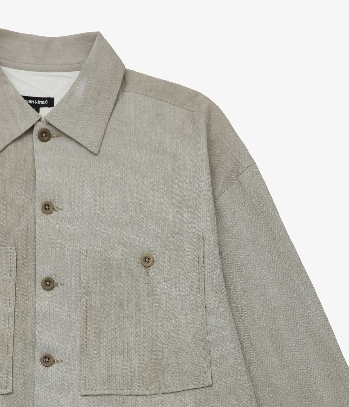EVAN KINORI "FIELD SHIRT TWO｜LINEN/COTTON H-BONE" (DARK BEIGE｜COLD DYE)