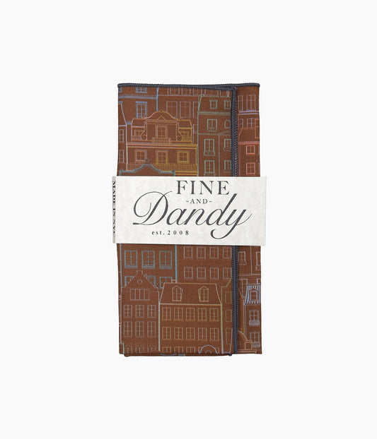 FINE AND DANDY ''POCKET SQUARES(BROWN CITY BLOCK COTTON)'' (BROWN)