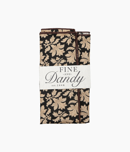 FINE AND DANDY ''POCKET SQUARES(GOLDEN FLORAL COTTON)'' (BLACK)
