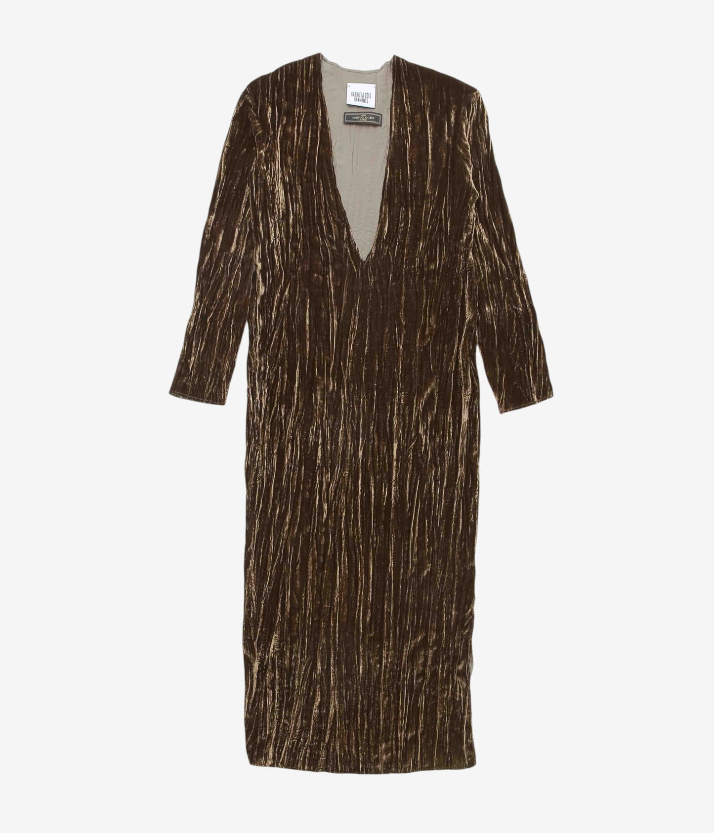 GABRIELA COLL GARMENTS "NO.125 SILK VELVET LONGSLEEVE DRESS" (BROWN)