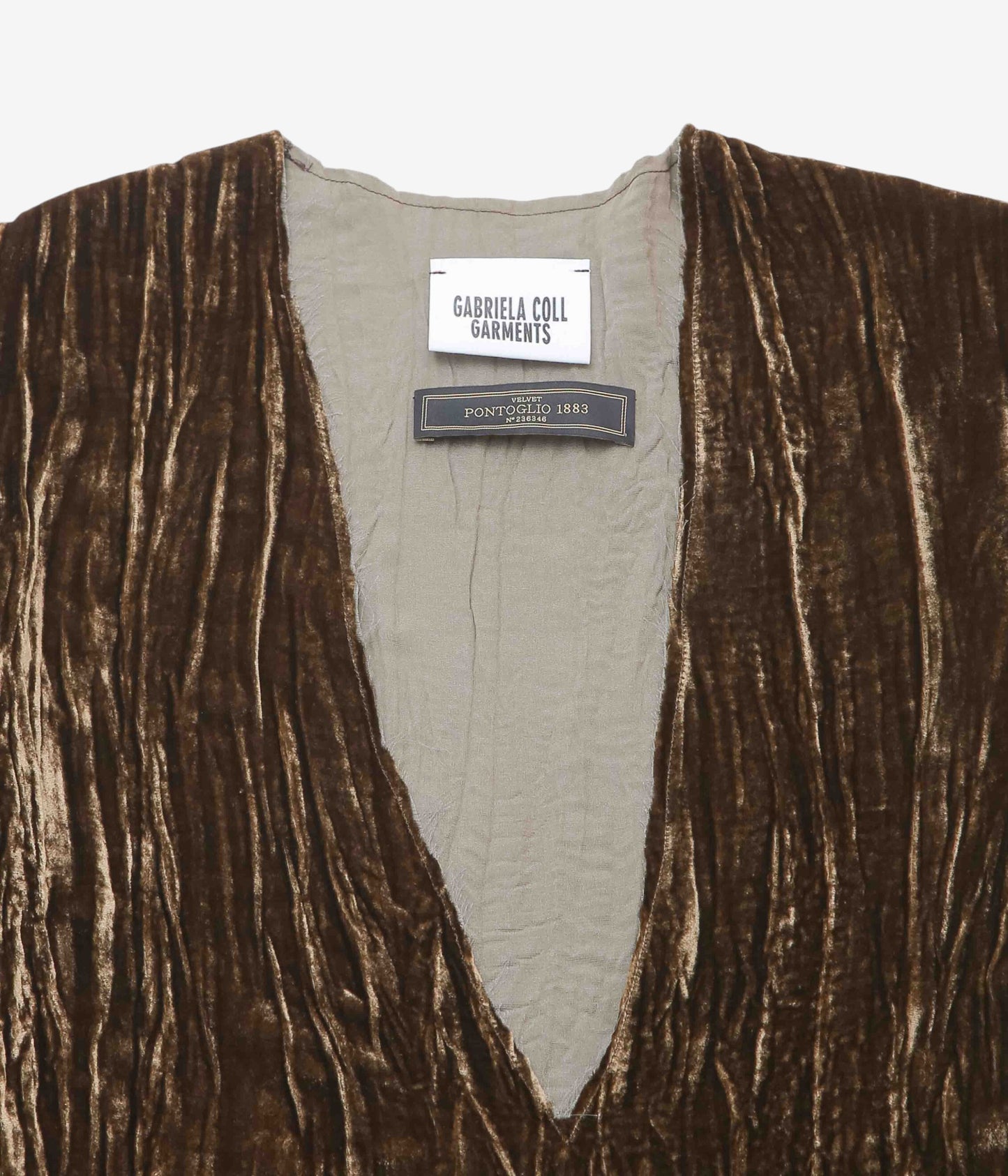 GABRIELA COLL GARMENTS "NO.125 SILK VELVET LONGSLEEVE DRESS" (BROWN)
