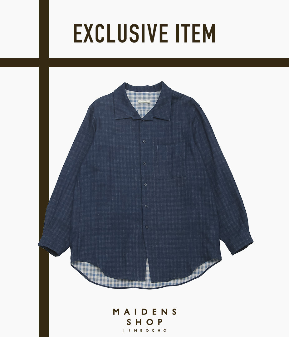 GORSCH ''DOUBLE SIDED GAUZE BREATH COLLAR SHIRT'' (NAVY CHECK)