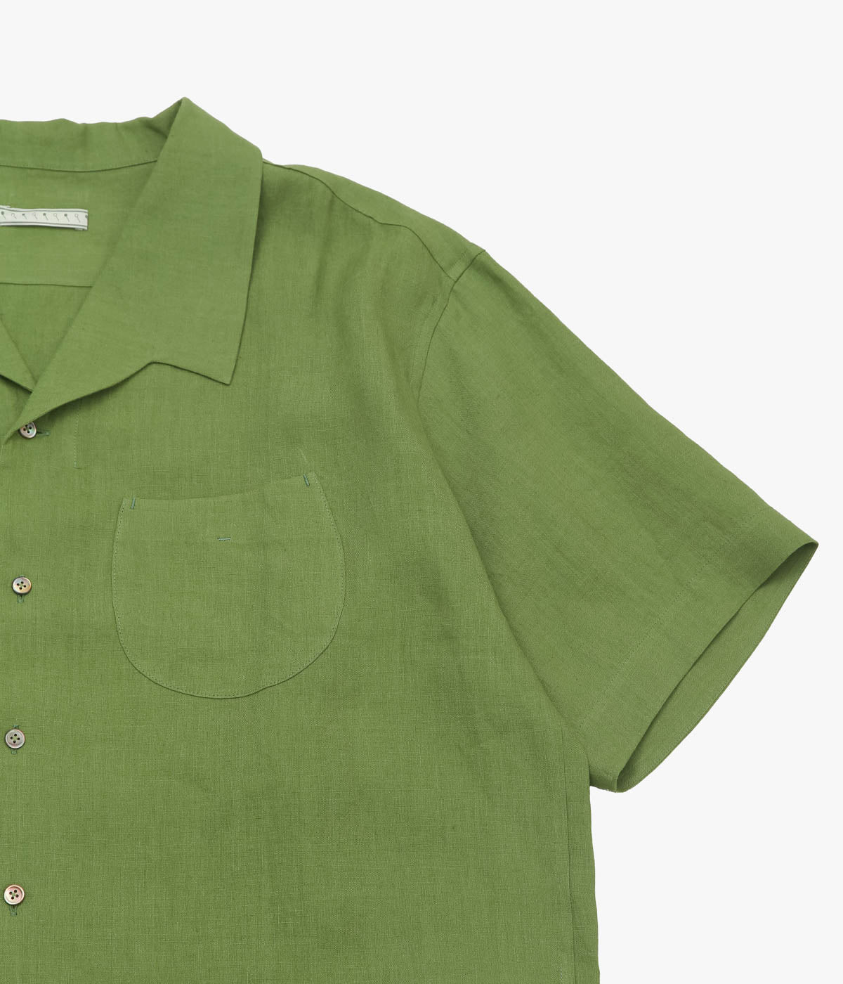 GORSCH ''EUROPIAN LINEN WIDE OPEN COLLAR SHORT SLEEVE SHIRT'' (OLIVE GREEN)
