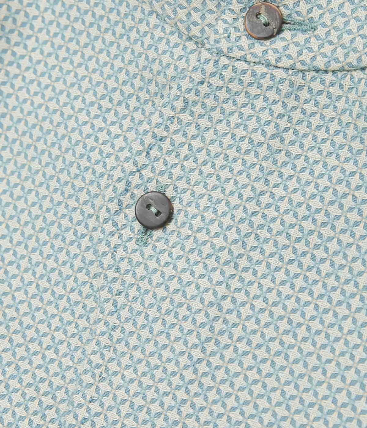 GORSCH ''FLOWER CROSS OMOIDE POKET STAND COLLAR WOOL SHIRT'' (TURQUOISE)