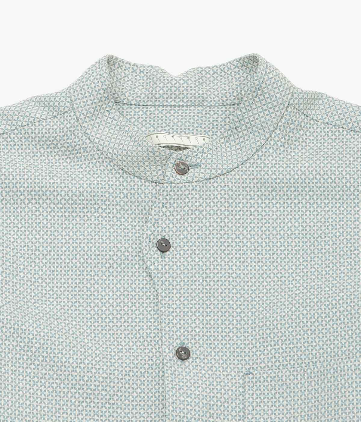 GORSCH ''FLOWER CROSS OMOIDE POKET STAND COLLAR WOOL SHIRT'' (TURQUOISE)