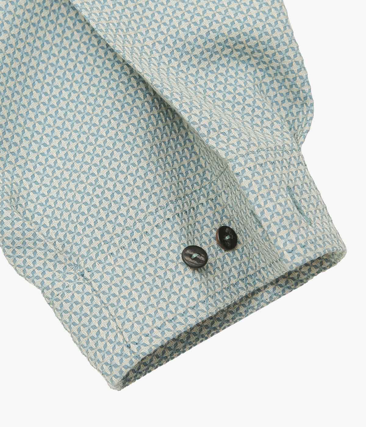 GORSCH ''FLOWER CROSS OMOIDE POKET STAND COLLAR WOOL SHIRT'' (TURQUOISE)