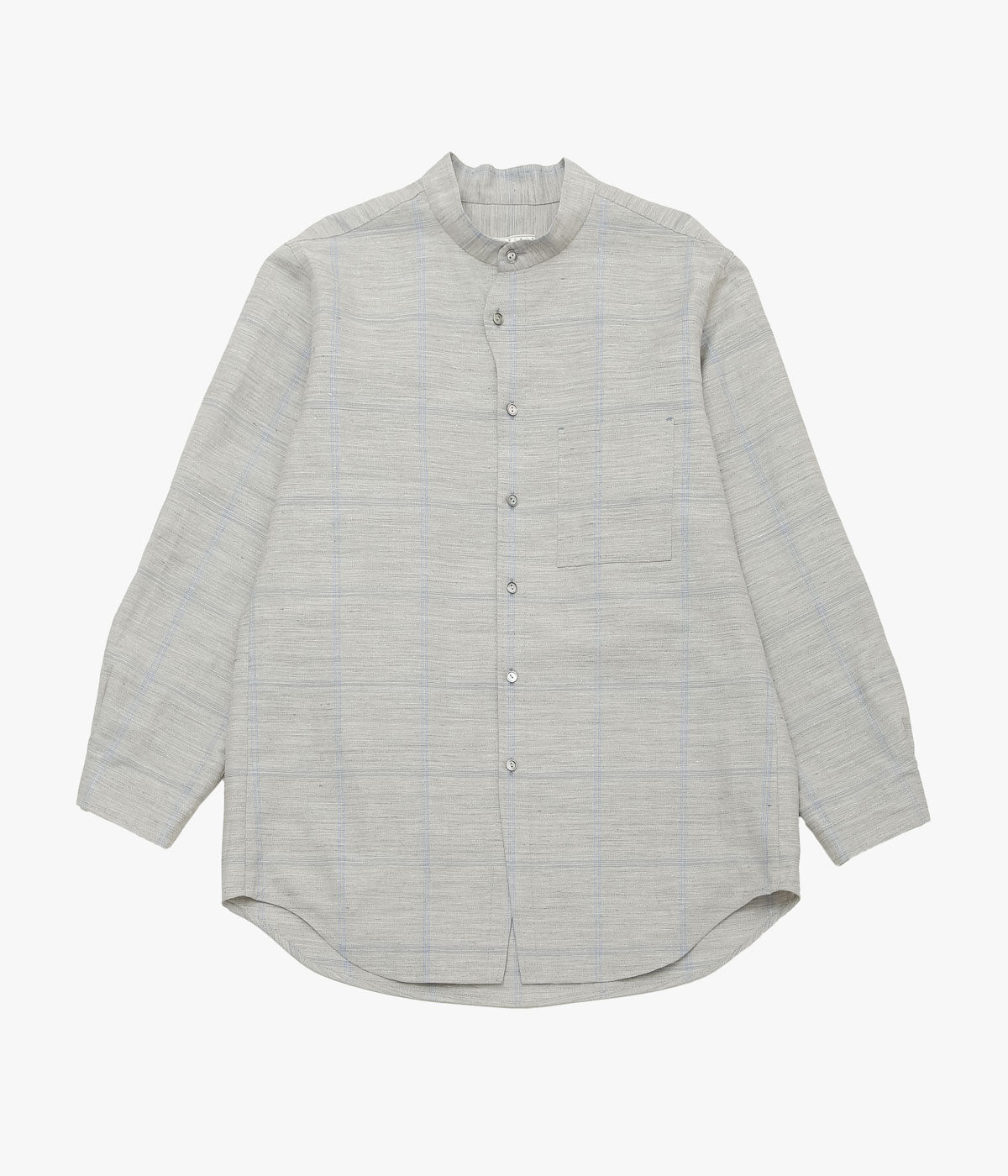 GORSCH ''OMOIDE POKET STAND COLLAR WOOL LINEN SHIRT'' (GREY/BLUE CHECK)