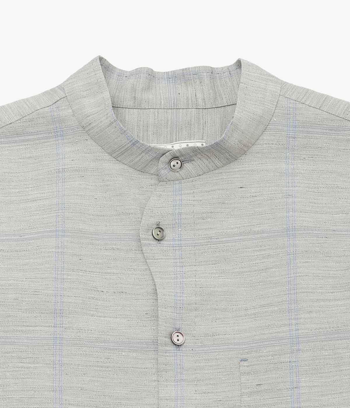 GORSCH ''OMOIDE POKET STAND COLLAR WOOL LINEN SHIRT'' (GREY/BLUE CHECK)