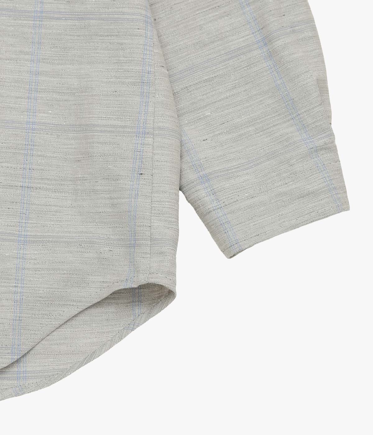 GORSCH ''OMOIDE POKET STAND COLLAR WOOL LINEN SHIRT'' (GREY/BLUE CHECK)