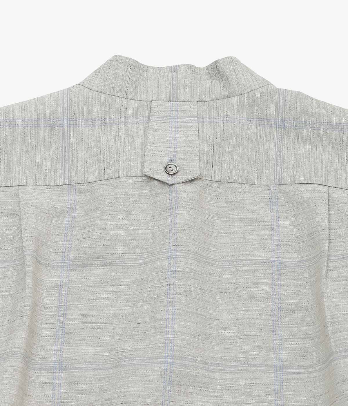 GORSCH ''OMOIDE POKET STAND COLLAR WOOL LINEN SHIRT'' (GREY/BLUE CHECK)