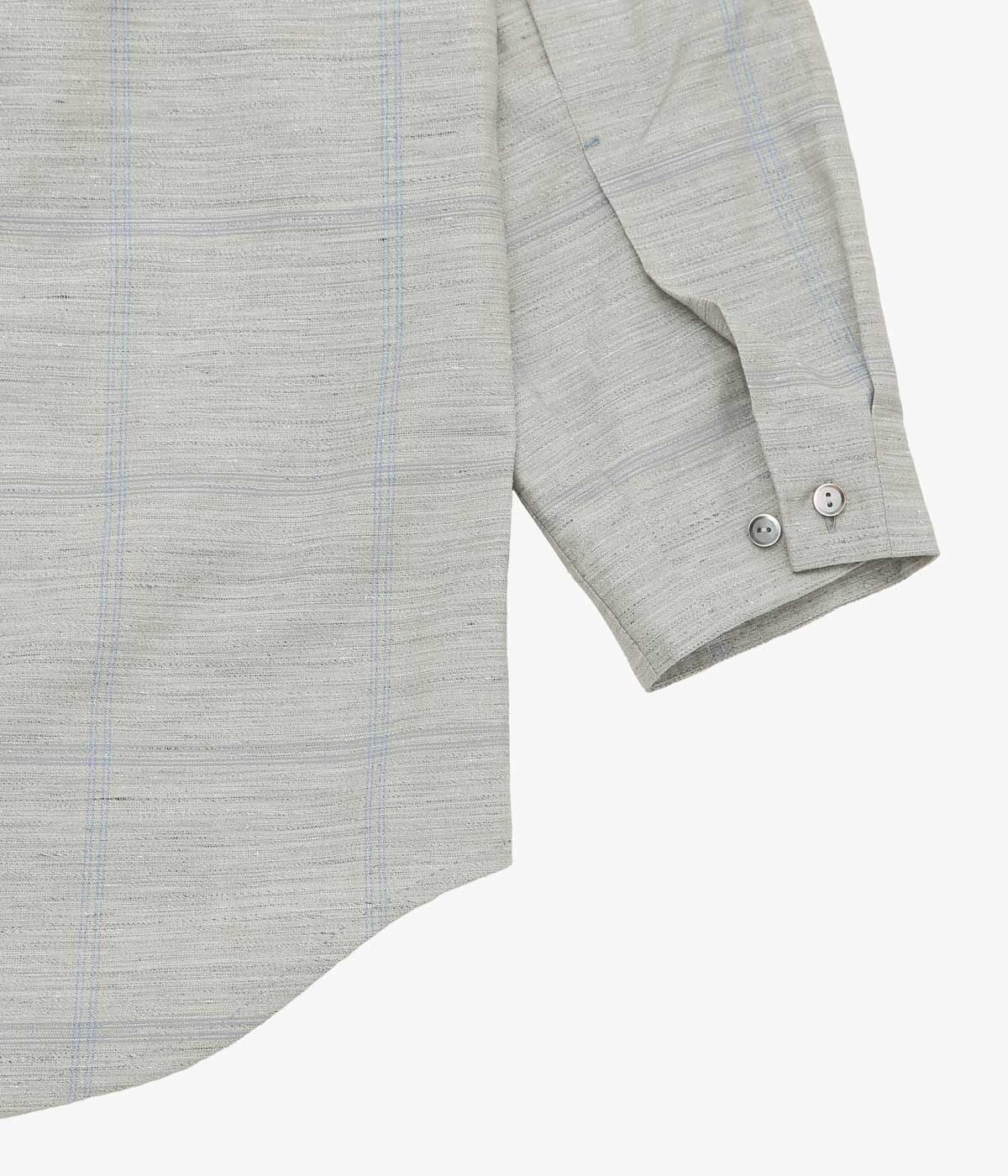 GORSCH ''OMOIDE POKET STAND COLLAR WOOL LINEN SHIRT'' (GREY/BLUE CHECK)