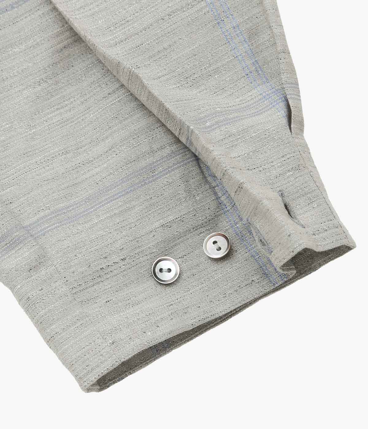 GORSCH ''OMOIDE POKET STAND COLLAR WOOL LINEN SHIRT'' (GREY/BLUE CHECK)