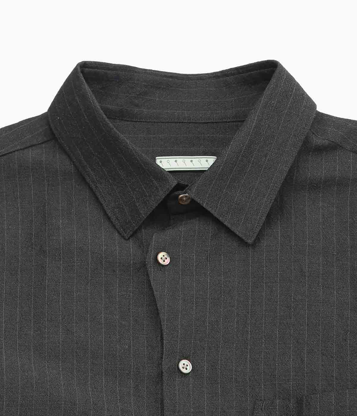 GORSCH ''WOOL LINEN WIDE SILHOUETTE COLLAR SHIRT'' (GREY STRIPE)