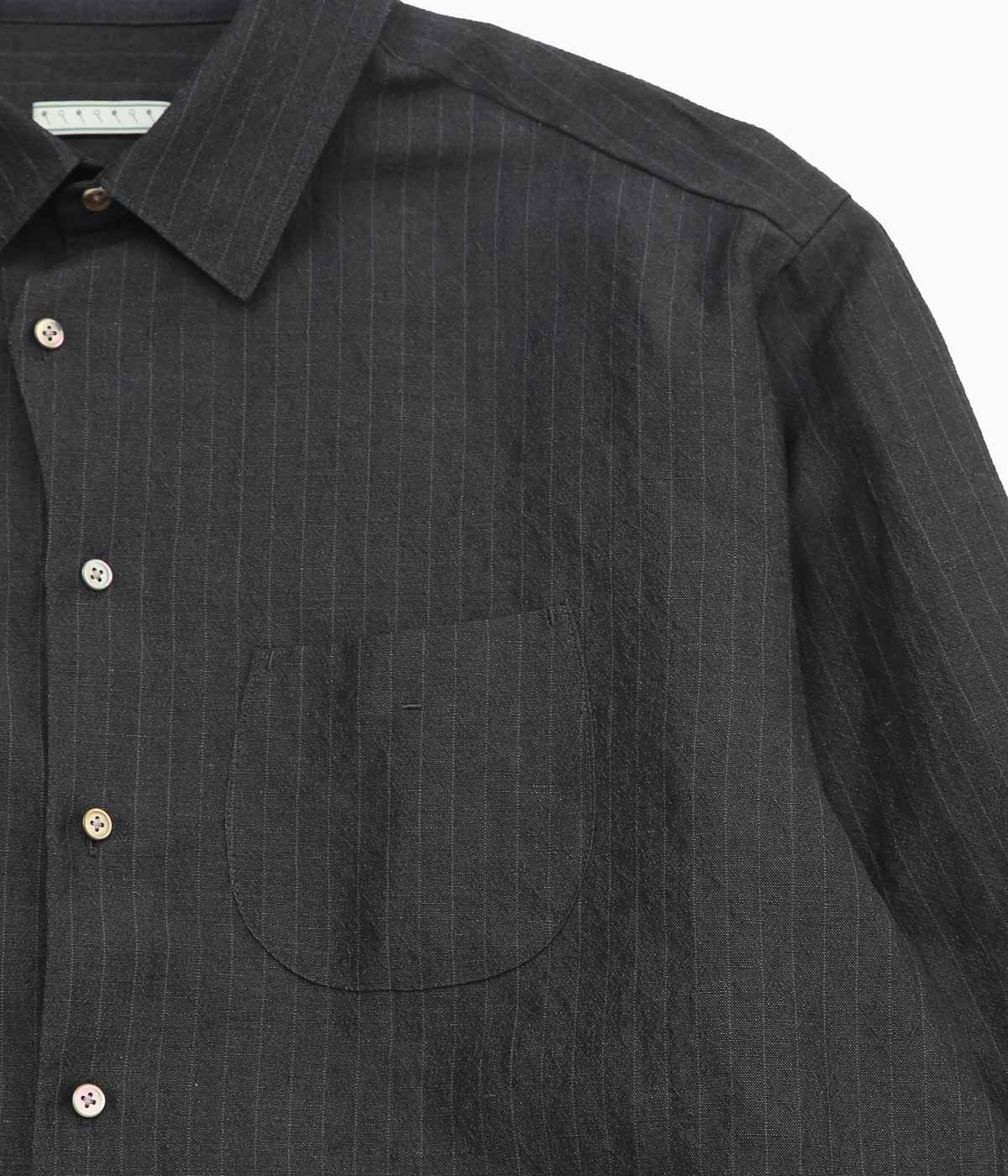 GORSCH ''WOOL LINEN WIDE SILHOUETTE COLLAR SHIRT'' (GREY STRIPE)