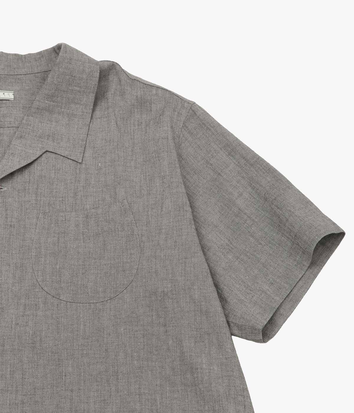 GORSCH ''YAK MIXED L/C WIDE OPEN COLLAR SHORT SLEEVE SHIRT'' (DARK GREY)