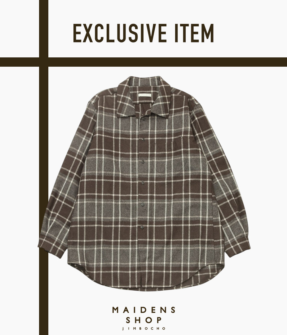 46 (Unused) GORSCH ''CHECK FLANNNEL WOOL BREATH COLLAR SHIRT'' (BROWN)