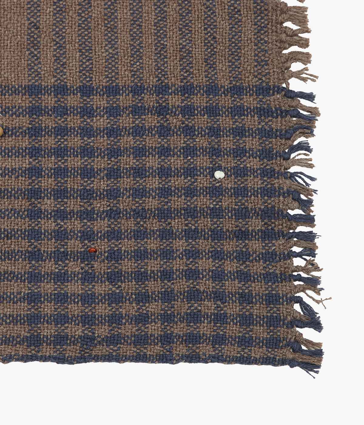 HOLLIE WARD ''BANDANA｜HAND WOVEN × VINTAGE BEADS'' (DARK TAUPE BLUE CHECK)