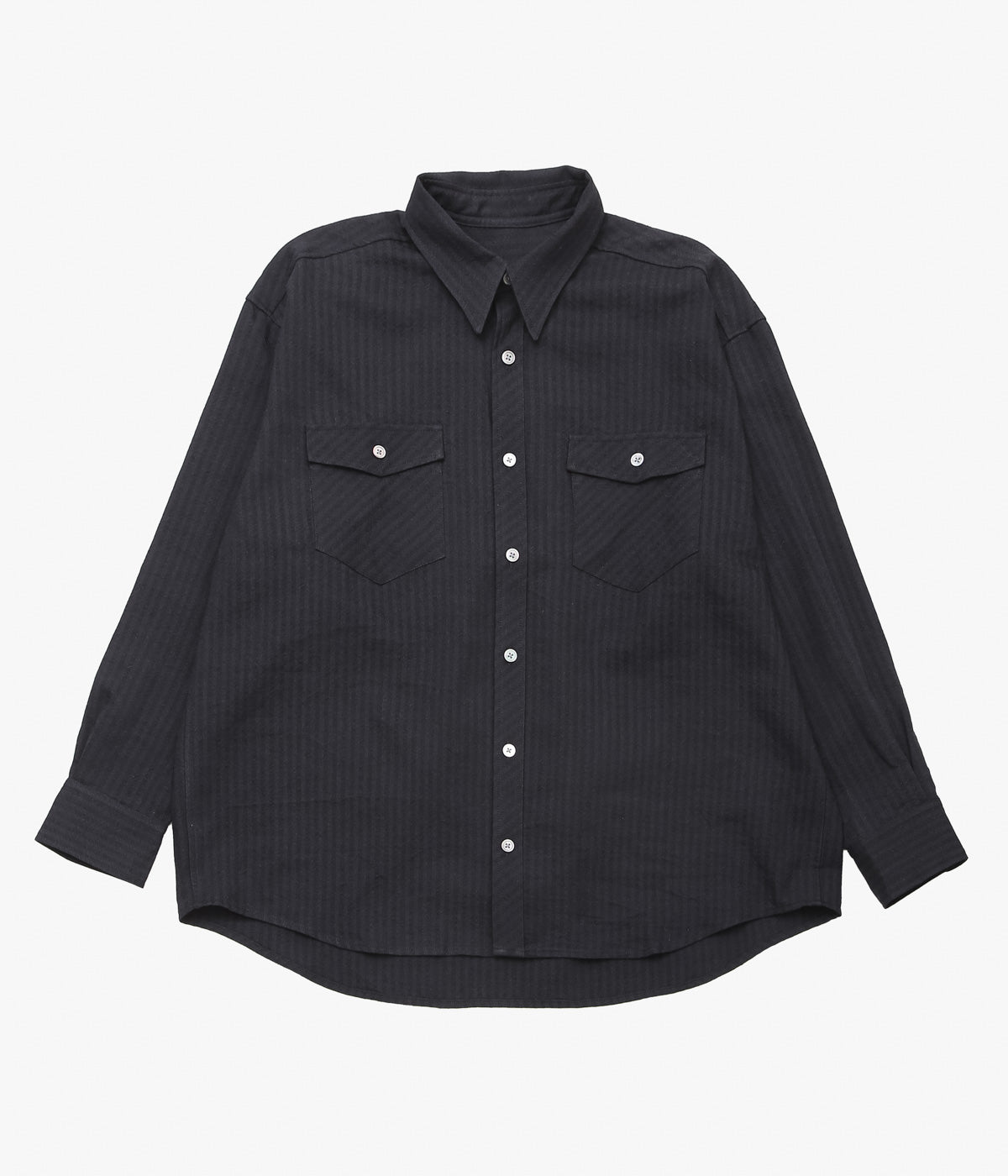 I AM DORK ''FLAP POCKET SHIRT｜WOOL RAMIE'' (BLACK HERRINGBONE)