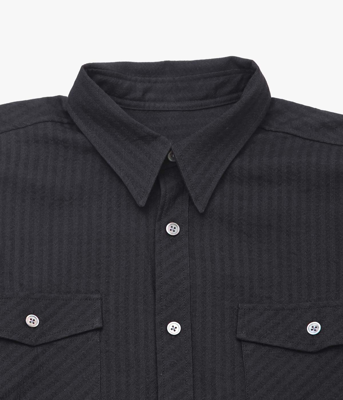 I AM DORK ''FLAP POCKET SHIRT｜WOOL RAMIE'' (BLACK HERRINGBONE)