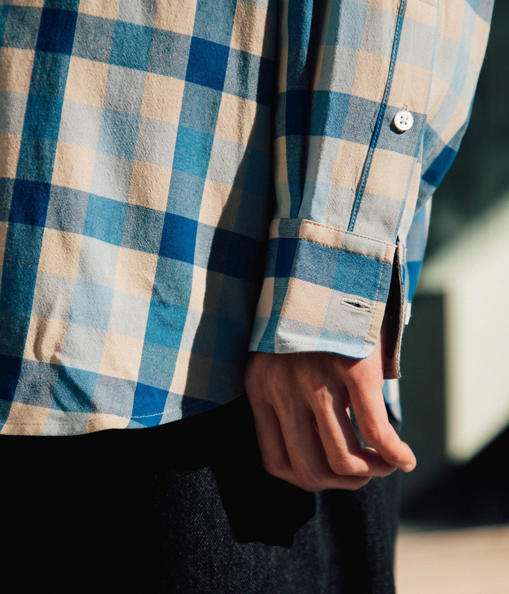 I AM DORK ''HIDDEN BUTTON SHIRTS / VISCOSE'' (BLUE×GRAY CHECK