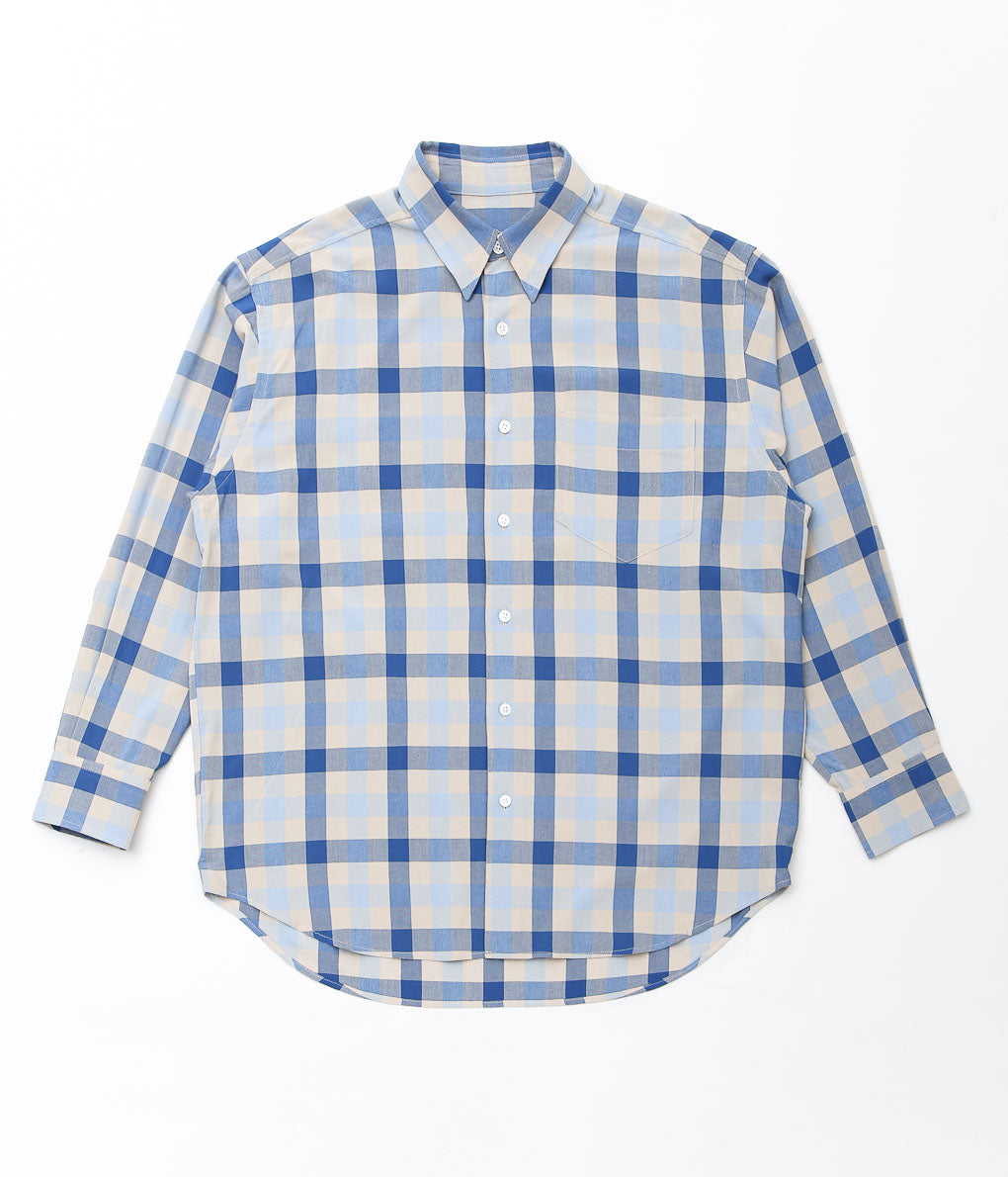 I AM DORK ''HIDDEN BUTTON SHIRTS / VISCOSE'' (BLUE×GRAY CHECK)