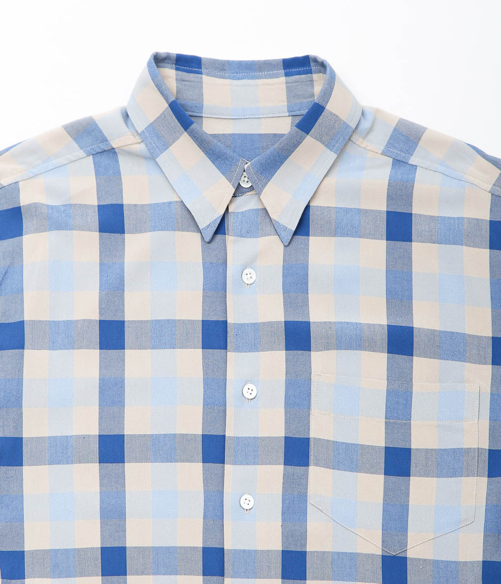 I AM DORK ''HIDDEN BUTTON SHIRTS / VISCOSE'' (BLUE×GRAY CHECK)