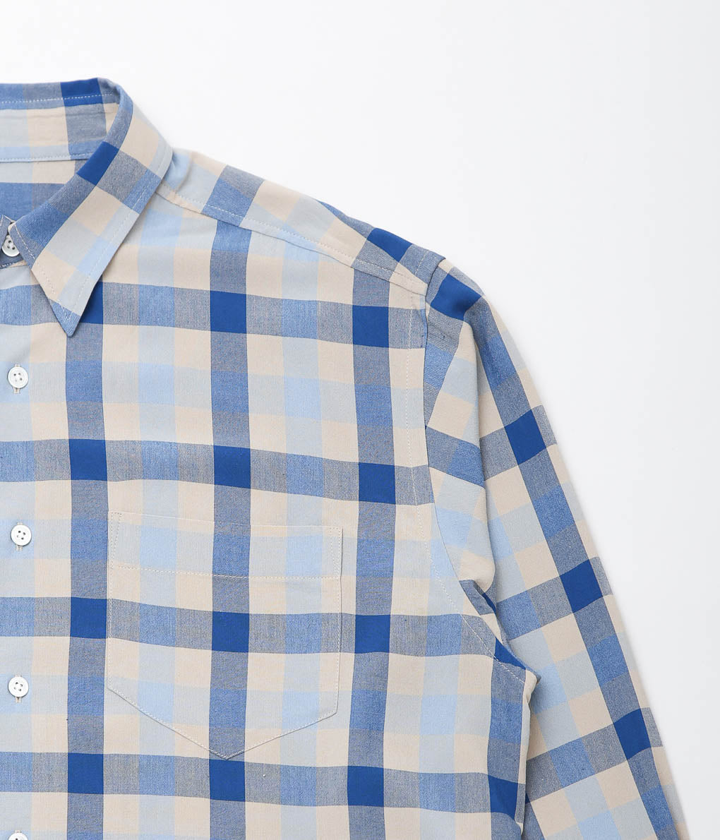 I AM DORK ''HIDDEN BUTTON SHIRTS / VISCOSE'' (BLUE×GRAY CHECK)