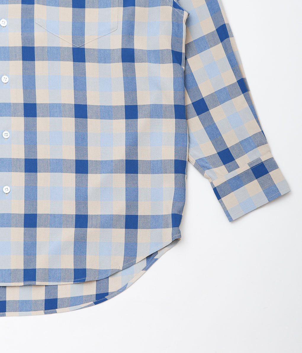 I AM DORK ''HIDDEN BUTTON SHIRTS / VISCOSE'' (BLUE×GRAY CHECK)